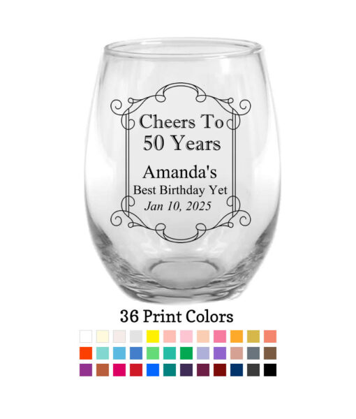 cheers to 50 years scroll wine glasses