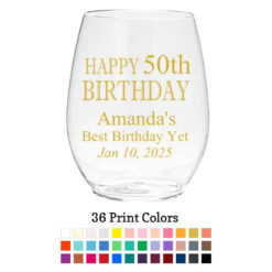 happy 50th birthday plastic wine glasses