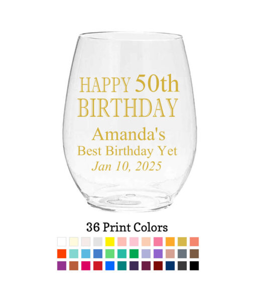 happy 50th birthday plastic wine glasses