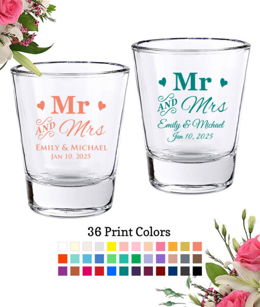mr & mrs wedding shot glasses