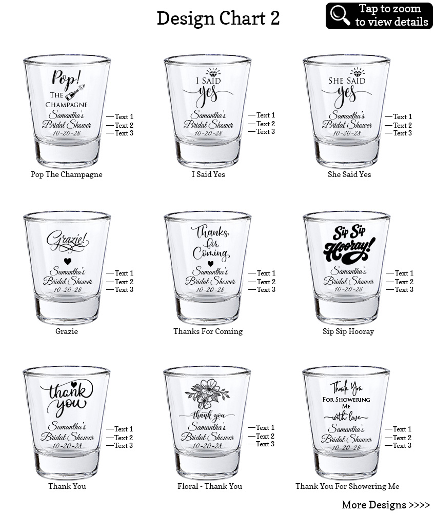 1.75 oz clear shot glass bridal shower favors design chart 2 1.75 oz clear shot glass bridal shower favors design chart 2