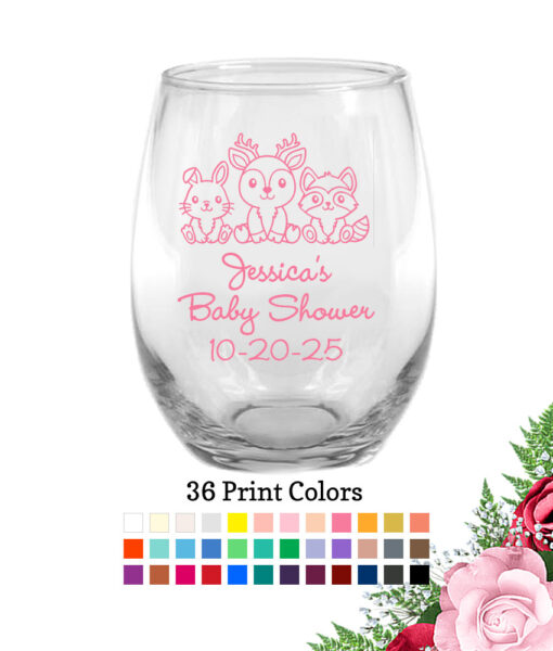baby shower wine glass cute woodland creatures