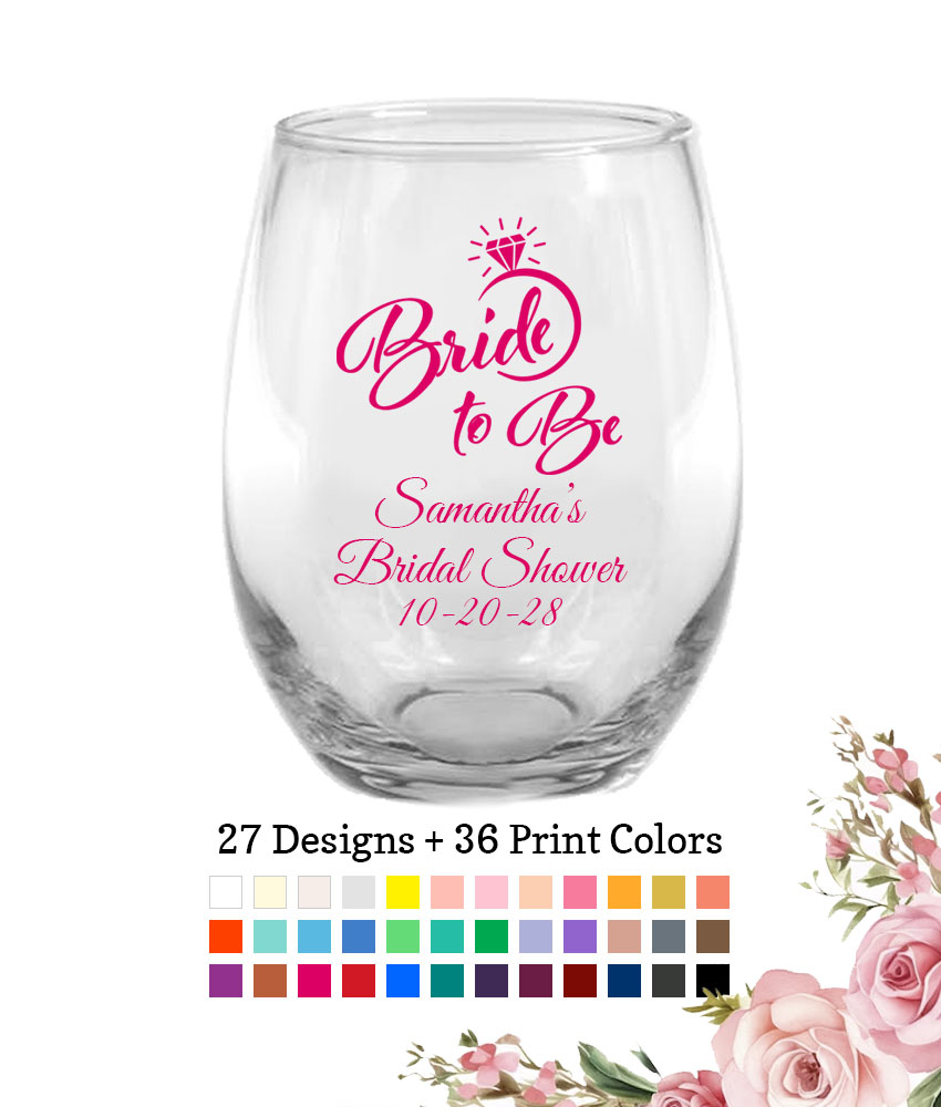 bride to be bridal shower wine glass favors