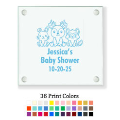 cute woodland creatures baby shower glass coasters