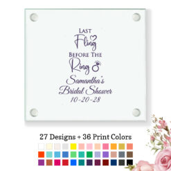 last fling before the ring bridal shower favor glass coasters
