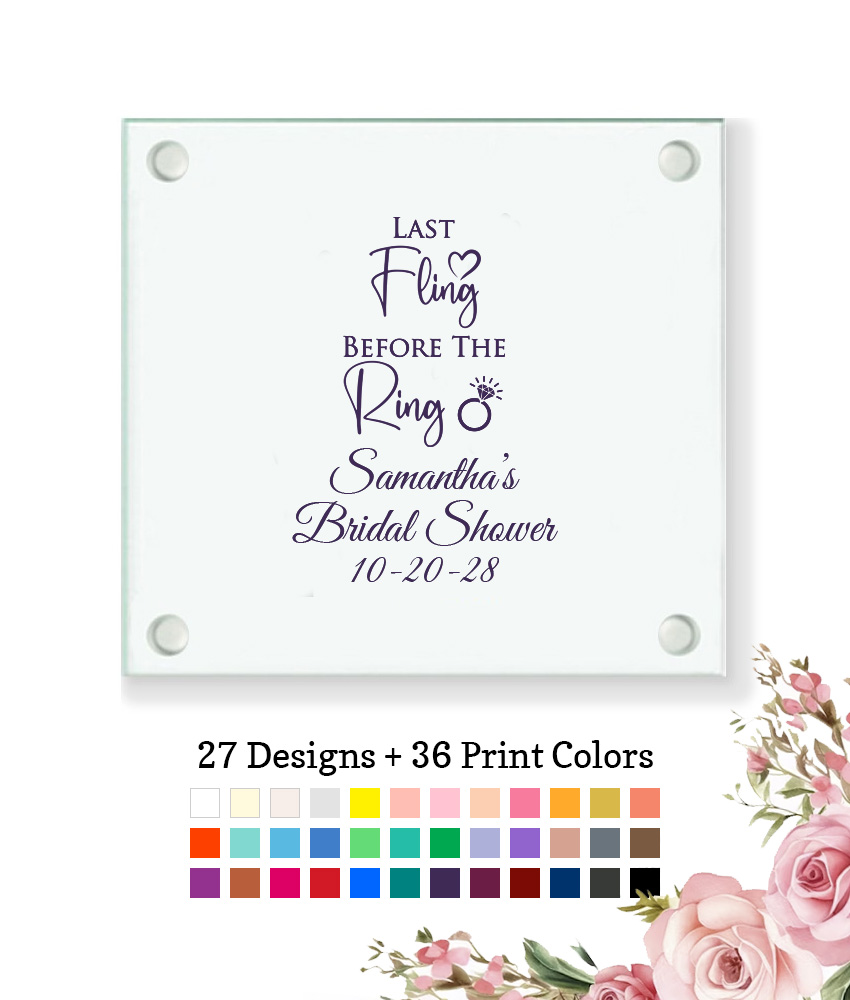 last fling before the ring bridal shower favor glass coasters last fling before the ring bridal shower favor glass coasters