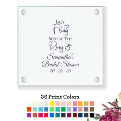 last fling before the ring bridal shower favors glass coasters