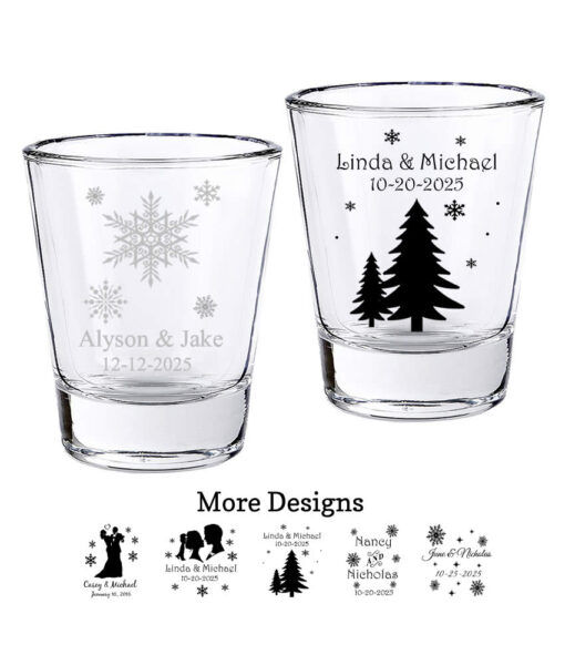 snowflake winter wedding shot glass favors