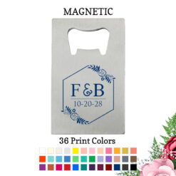 2 initial monogram floral box credit card bottle openers silver