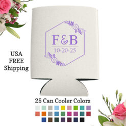 2 initial monogram floral wedding can cooler favors