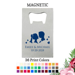 couple silver credit card bottle opener