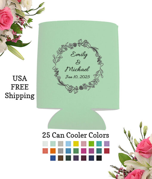 floral wreath wedding can cooler