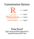 last name initial customization option free proof