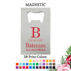 last name monogram silver credit card bottle opener