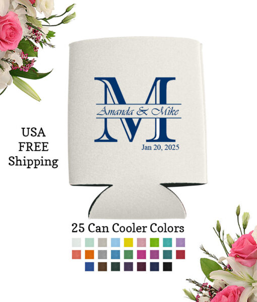 monogram initial wedding can coolers