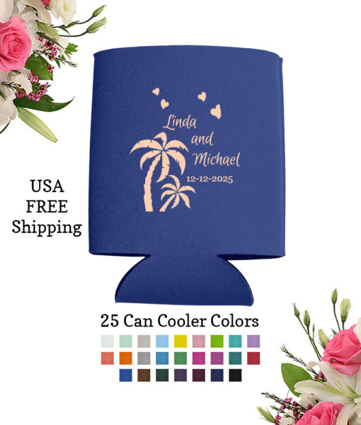 palm tree wedding can cooler favors