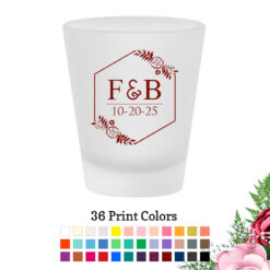2 initial monogram floral hexagon frosted shot glass
