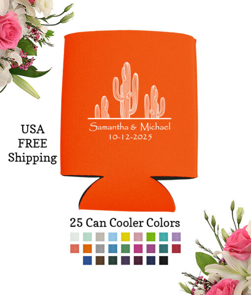 cactus wedding can coolers