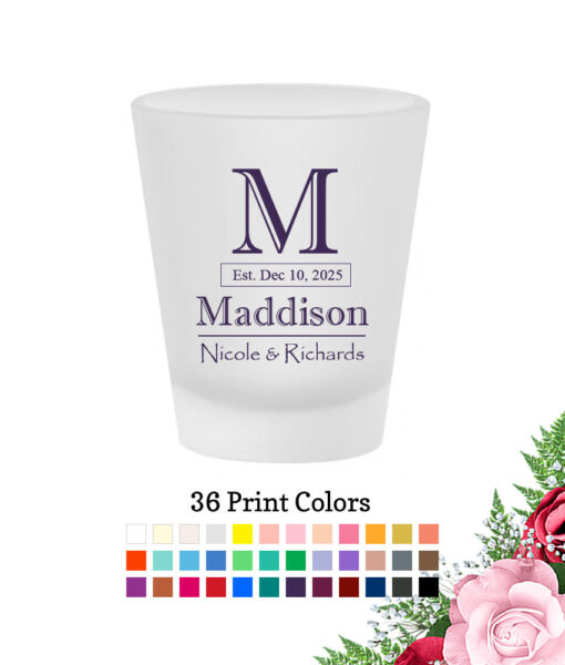 last name initial frosted shot glass