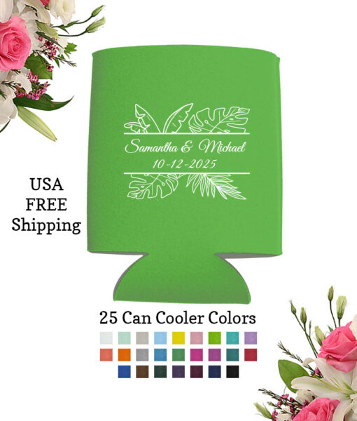 tropical leaves wedding can cooler