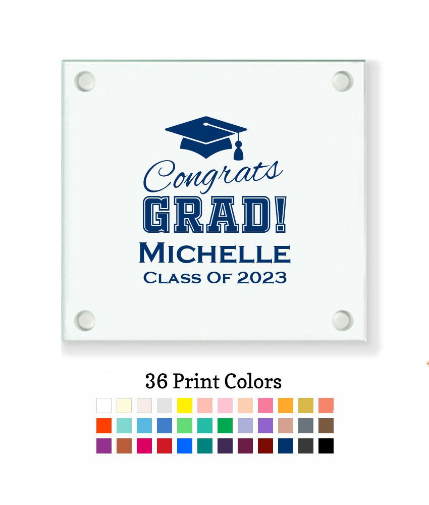 congrats grad glass custom coaster