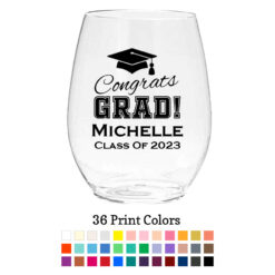congrats grad plastic wine glass