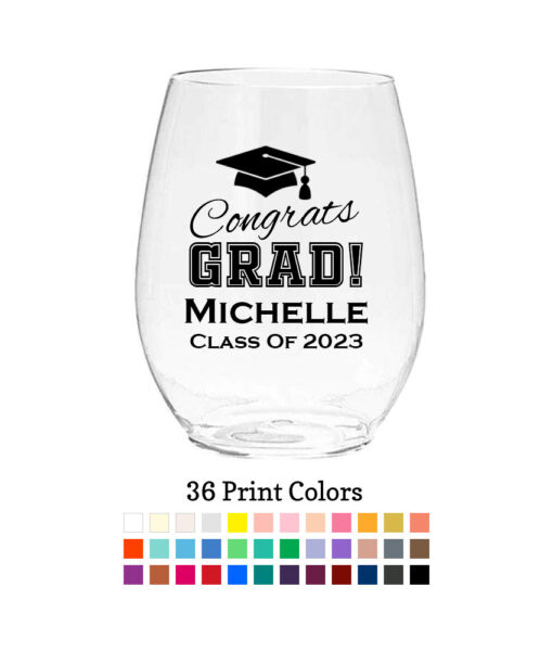 congrats grad plastic wine glass