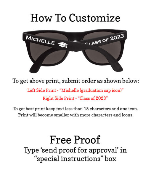 graduation sunglasses black or white frame color - how to customize