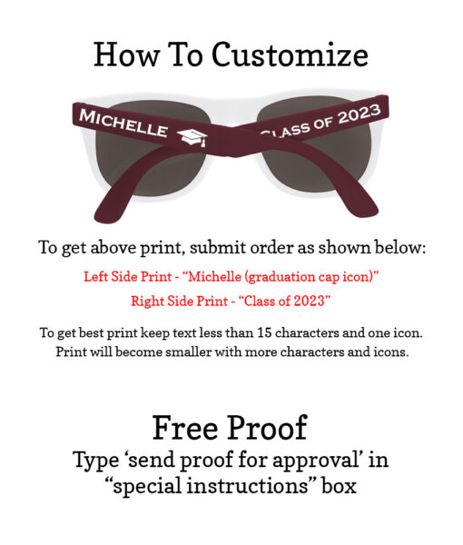graduation sunglasses white front colored arms - how to customize