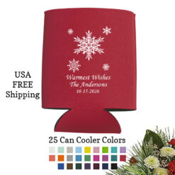 snowflakes christmas holiday personalized koozies can coolers