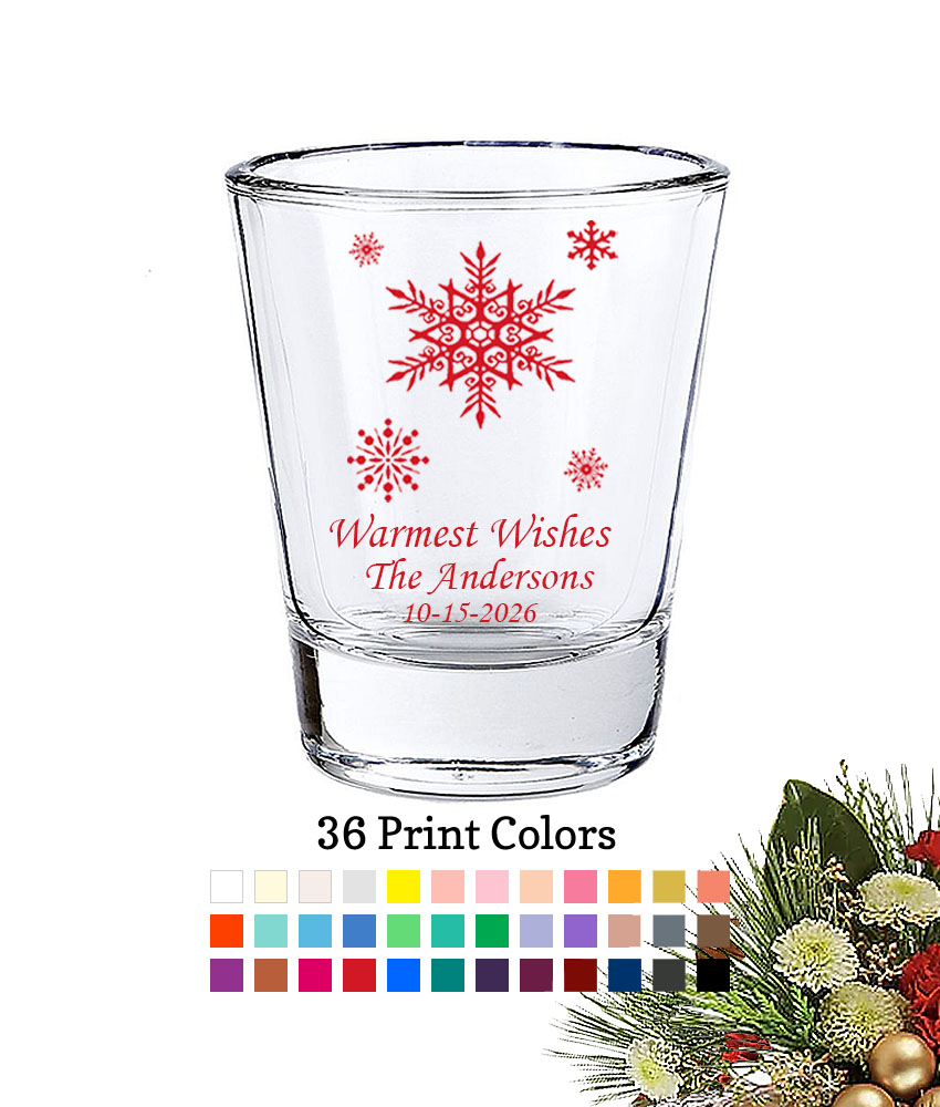 snowflakes christmas holiday personalized shot glasses