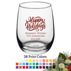 happy holidays 15 oz personalized holiday wine glass