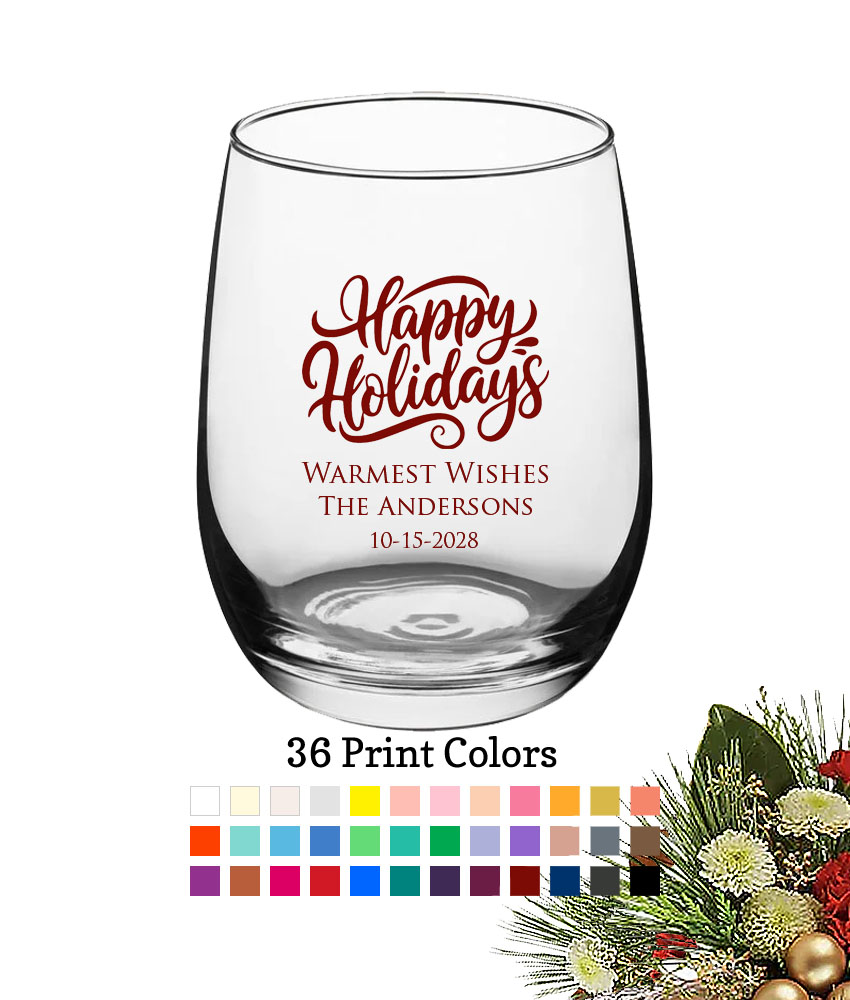 happy holidays 15 oz personalized holiday wine glass happy holidays 15 oz personalized holiday wine glass