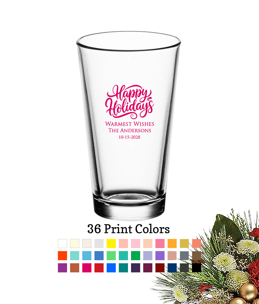 happy holidays 16 oz personalized pint glasses happy holidays 16 oz personalized pint glasses