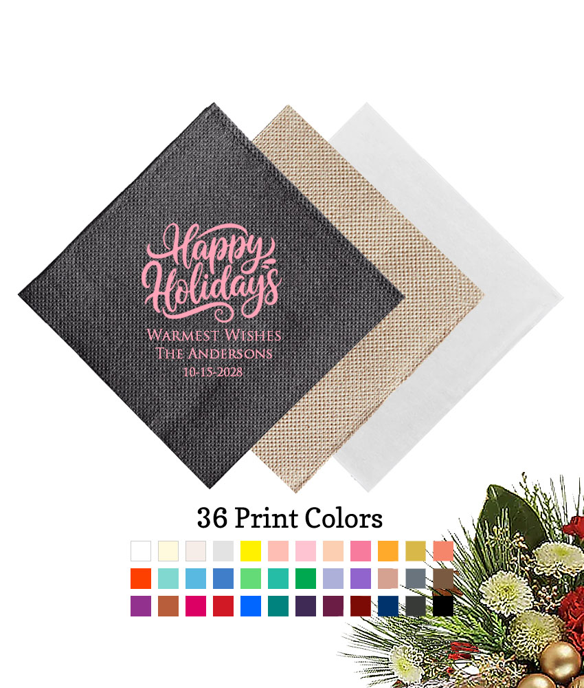 happy holidays linen beverage napkins happy holidays linen beverage napkins