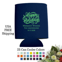 happy holidays personalized koozies