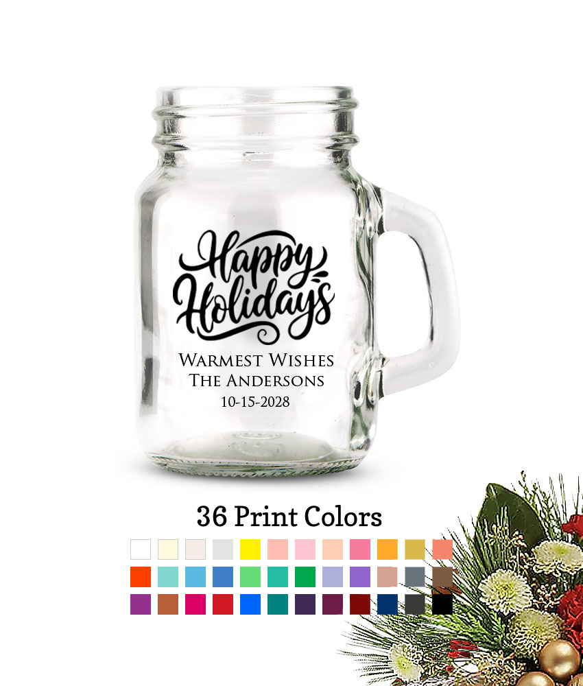 happy holidays personalized mini mason jars