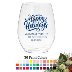 happy holidays personalized plastic wine glasses