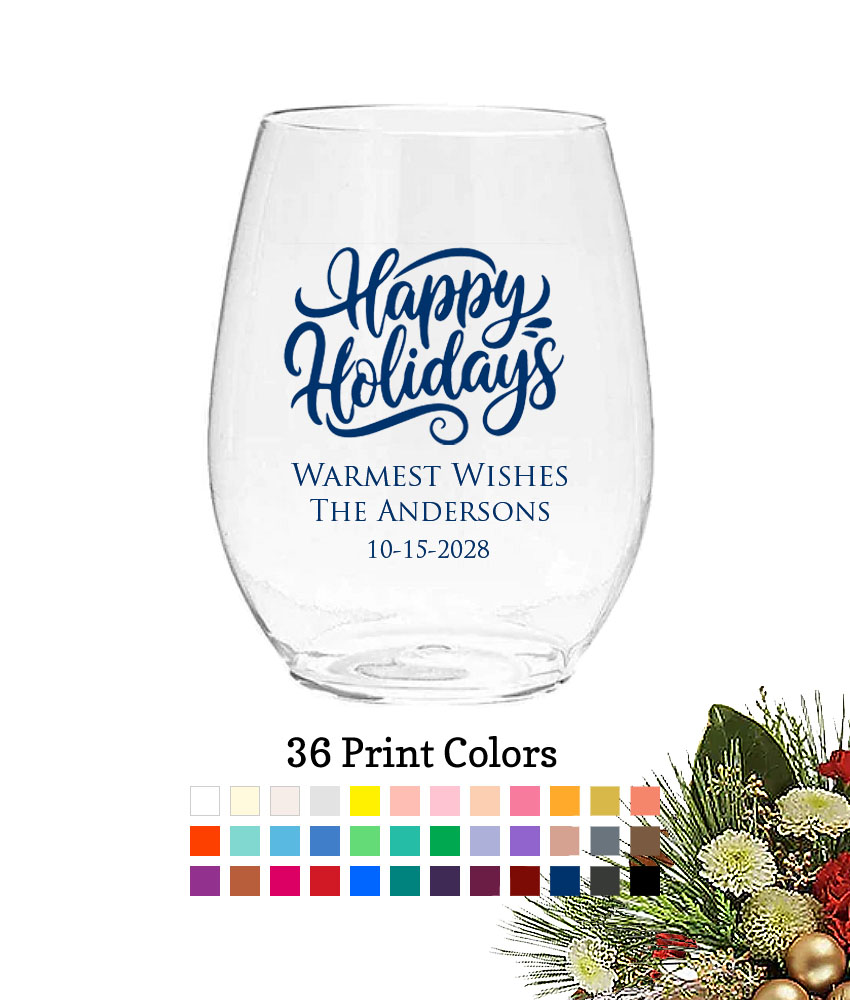 happy holidays personalized plastic wine glasses happy holidays personalized plastic wine glasses