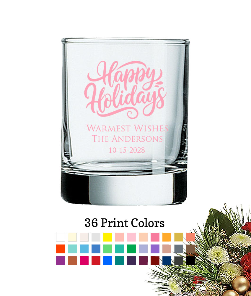happy holidays personalized votive shot glassed
