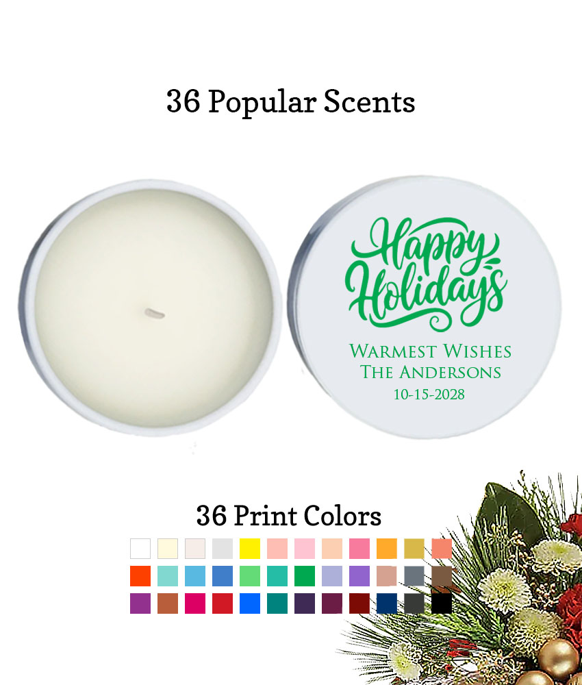 happy holidays personalized white round candle tins happy holidays personalized white round candle tins