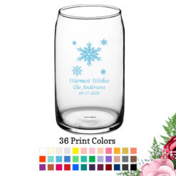 snowflake 16 oz personalized can glass