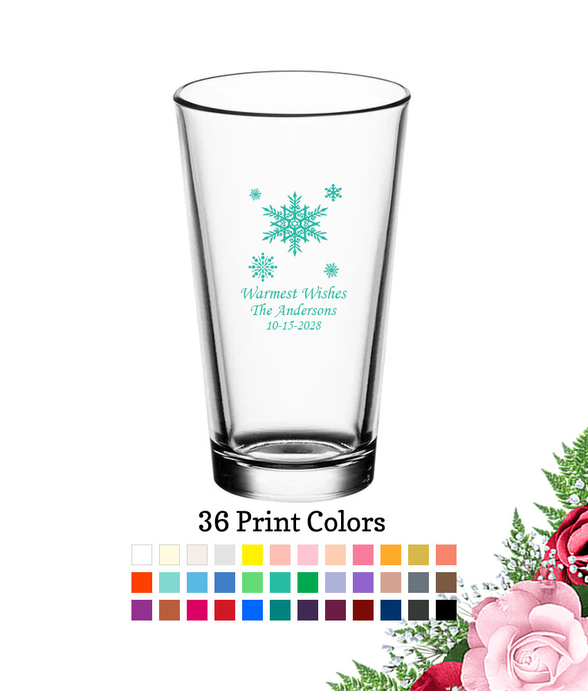snowflake 16 oz personalized holiday pint glasses snowflake 16 oz personalized holiday pint glasses