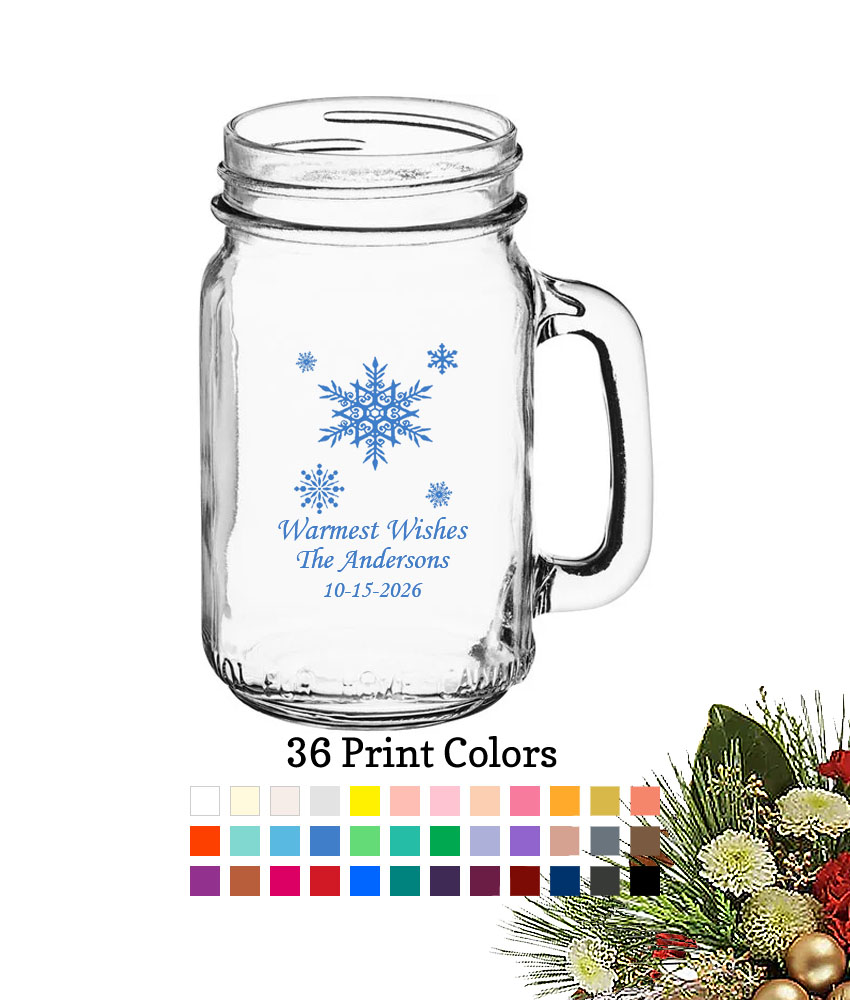 snowflakes 16 oz christmas holiday personalized large mason jars snowflakes 16 oz christmas holiday personalized large mason jars