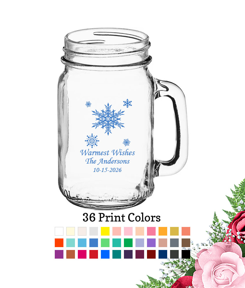 snowflakes 16 oz holiday personalized mason jars snowflakes 16 oz holiday personalized mason jars
