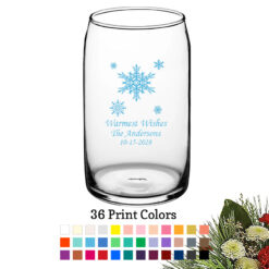 snowflakes christmas holiday personalized 16 oz personalized can glass