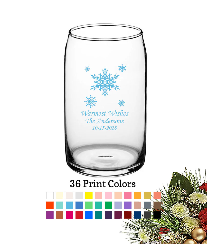 snowflakes christmas holiday personalized 16 oz personalized can glass snowflakes christmas holiday personalized 16 oz personalized can glass