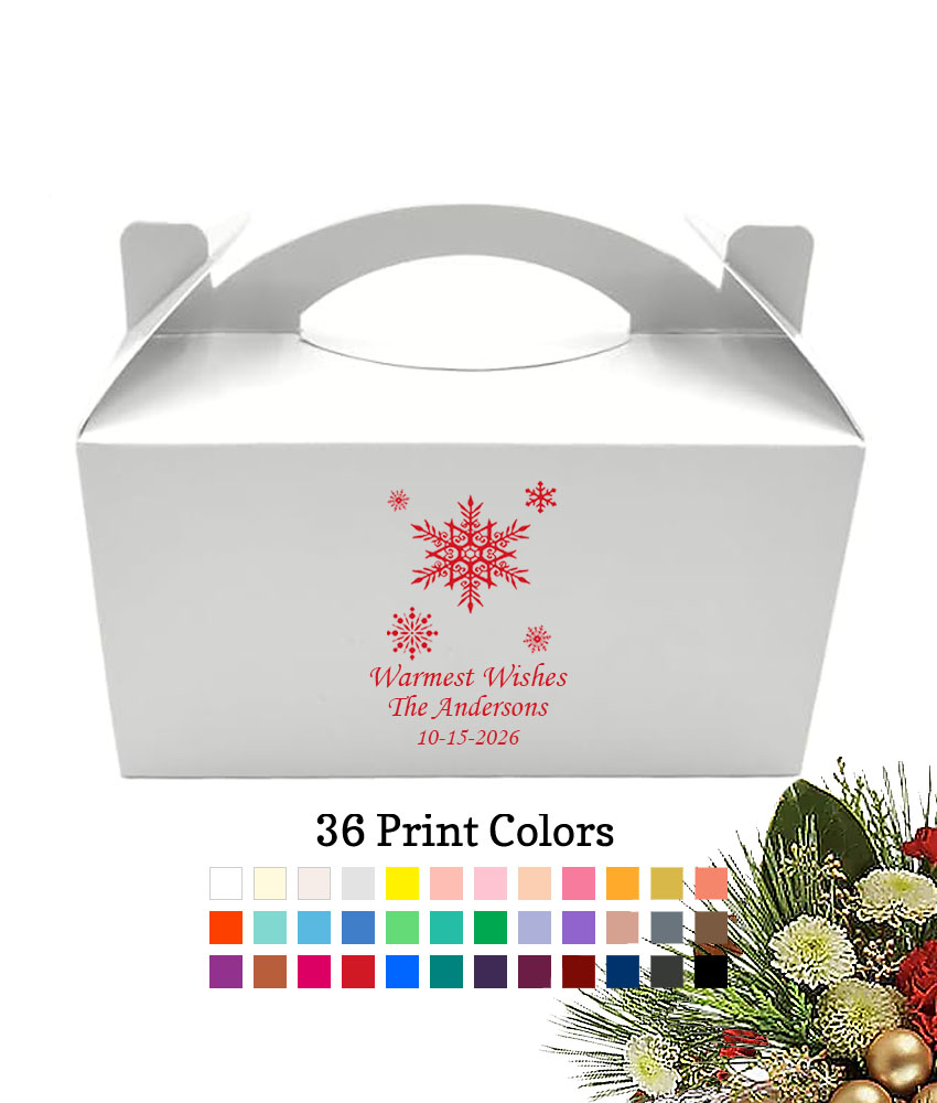 snowflakes christmas holiday personalized White Take Out Gable Boxes snowflakes christmas holiday personalized White Take Out Gable Boxes