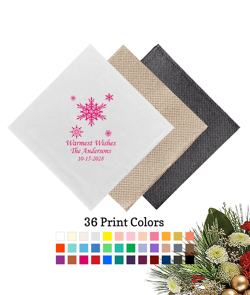 snowflakes christmas holiday personalized linen beverage napkins snowflakes christmas holiday personalized linen beverage napkins