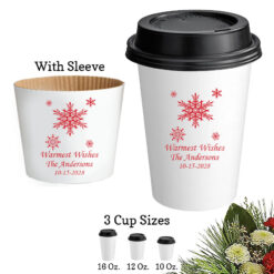 snowflakes christmas holiday personalized paper hot coffee cups with lids and sleeve